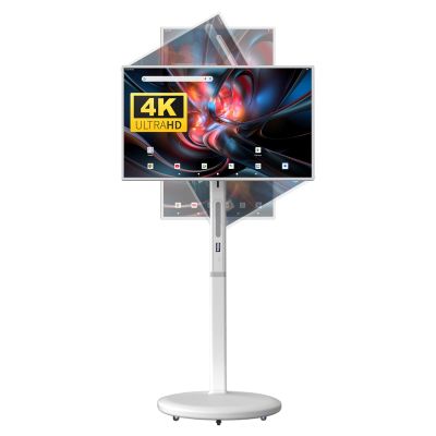 KVKID 32 Inch UHD 4K Portable Smart TV on Wheels, 8GB + 128GB Storage, Android 15 OS, Rolling TV with Rotatable Touch Screen, Camera and Stand, Full Swivel Rotation, Voice Remote for Home, Outdoors