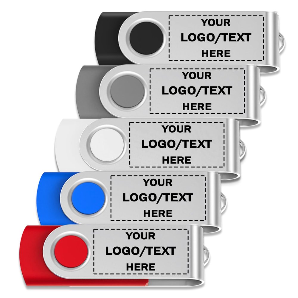 Custaro 300 Pack Bulk Custom Swivel USB Flash Drive 16GB, Personalized with Your Logo and Text, for Company Gifts