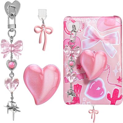 Books Theme Charms Set for,Including Dust Plug Charm Type C/USB C,Heart Grip Holder, Bow Keychain Accessories,Compatible for 11th 12th Generation (Pink)