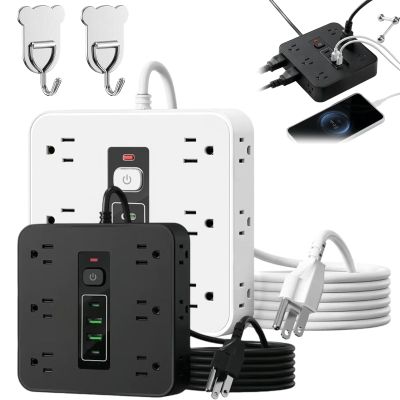 16-in-1 Power Strip with Switch & Surge Protection, 2026 New Power Strips with Surge Protector and Time Display, 6.6ft Extension Cord, 3 USB & 2 Type-C Ports for Home Office (White+Black)