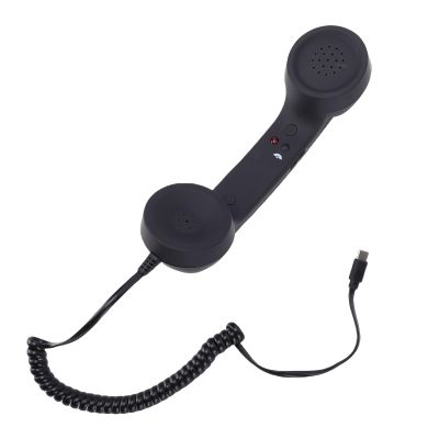 Bewinner Retro Telephone Handset, 3.5mm Cell Phone Receiver Mic with Volume Control, Wired Handsets Style Landline Handle for Cellphone Video Call Conference (Black)