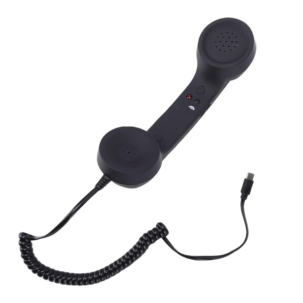 Bewinner Retro Telephone Handset, 3.5mm Cell Phone Receiver Mic with Volume Control, Wired Handsets Style Landline Handle for Cellphone Video Call Conference (Black)