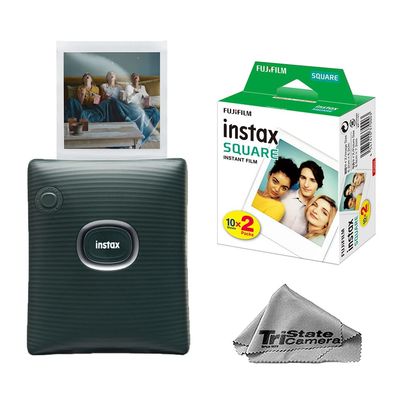 Fujifilm Instax Square Link Smartphone Photo Printer  Midnight Green + Instax Square Film (20 Prints)