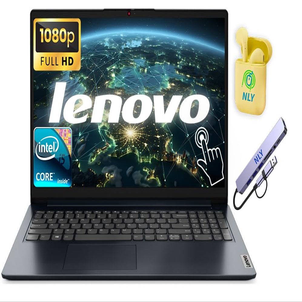 Lenovo IdeaPad 15.6" FHD Touchscreen Business Laptop Computer, 10-core Intel i5 Processor, Windows 11 Laptop 16GB RAM 512GB Storage (256GB SSD+256GB Docking Station Set), NLY Earphones, Abyss Blue