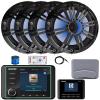 Kicker KMC5 3.5" LCD Display Marine Bluetooth USB/AUX WB AM/FM Gauge Style Receiver W/Digital Controller, 4X 6.5 195W Max Power RGB LED Speakers W/Charcoal Grille + LED Controller, Antenna, Wire view 1