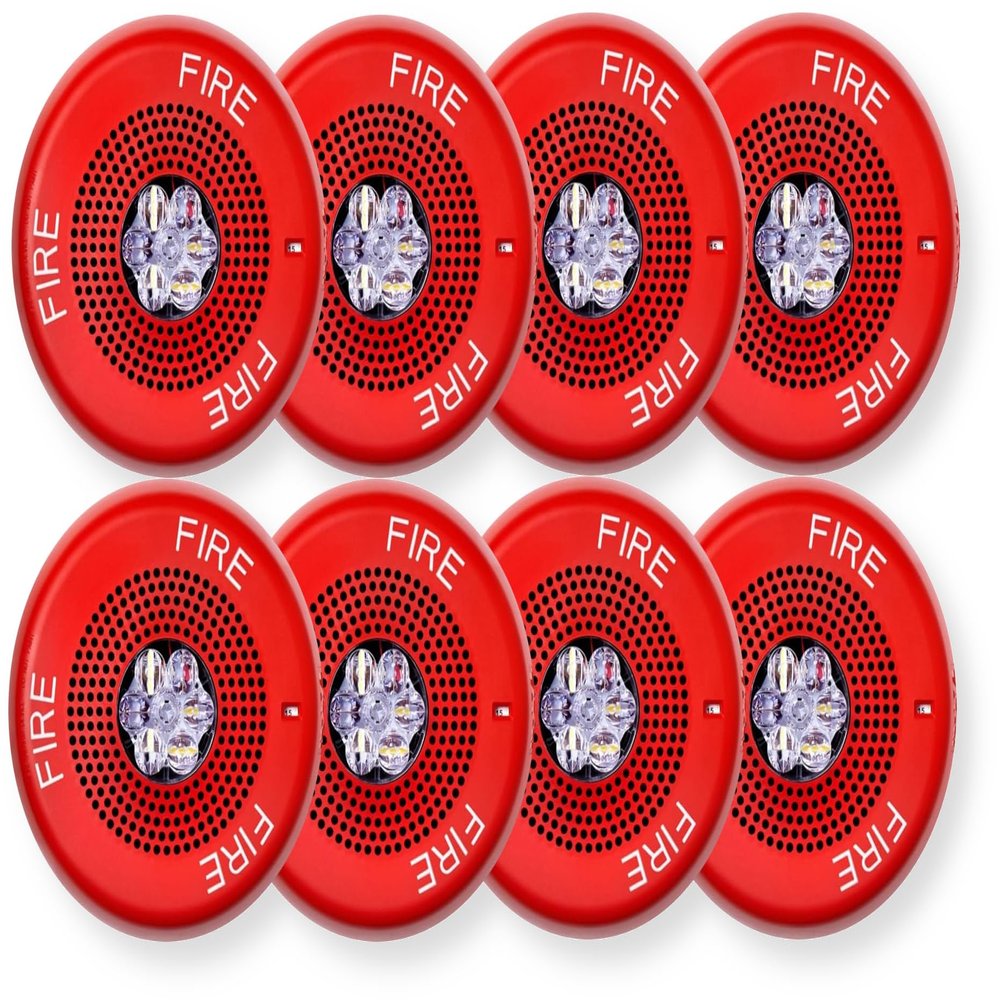 ELSPSTRC-CAR8 Carton Pack of 8 High-Fidelity Speakers, Red; FIRE Lettering; Clear Lens; LED; Ceiling Mounting; 1/8W Up to 2W (5W 70V), 25 or 70 VRMS Operation; Indoor; 15/30/75/110/150/177 cd
