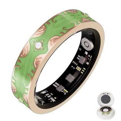 wrongduck Retro Bluetooth Smart Ring for Women Fitness Tracker Ring with Heart Rate, Sleep Monitoring, Blood Oxygen, Step Counting for iOS and Android (Green, 10#)