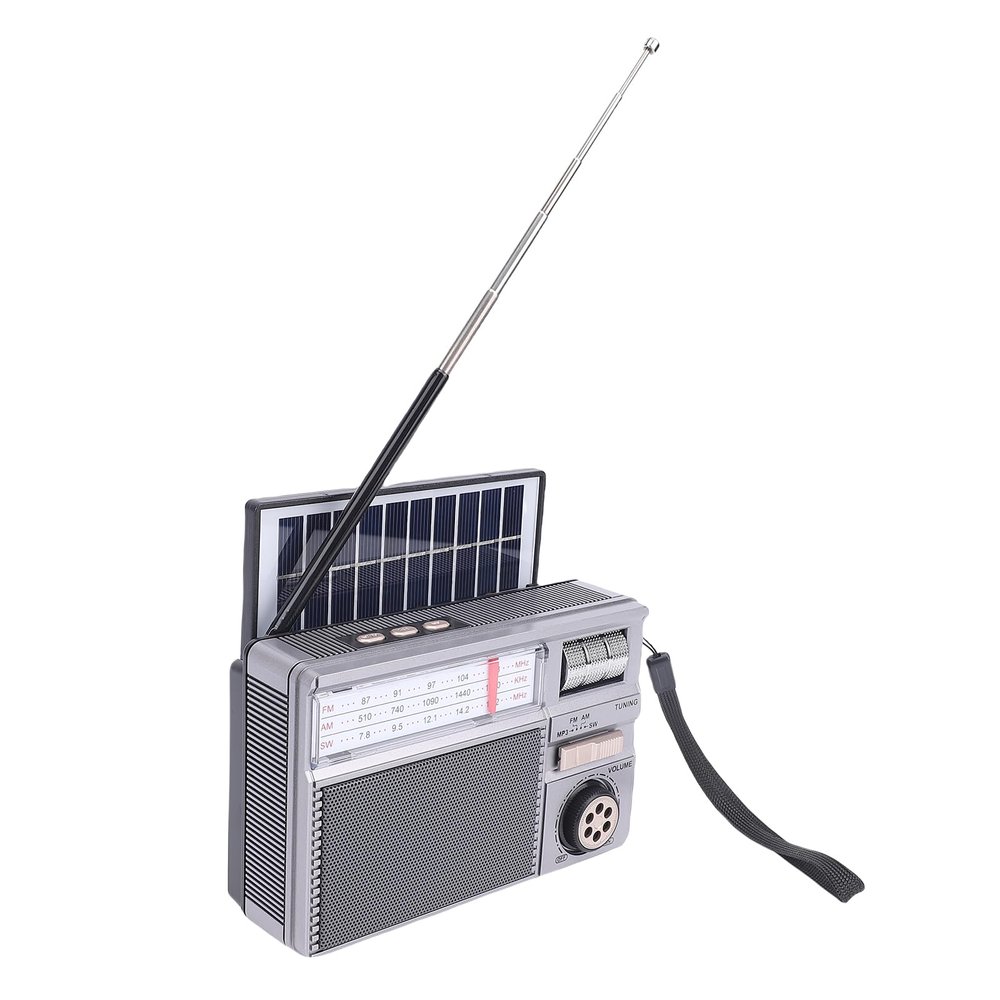 PUSOKEI Portable Radio AM FM SW Bluetooth, Retro Emergency Radios with Best Reception, Solar/USB Rechargeable, Support TF Card/USB Playing, Emergency Radio for Home, Camping (Grey)