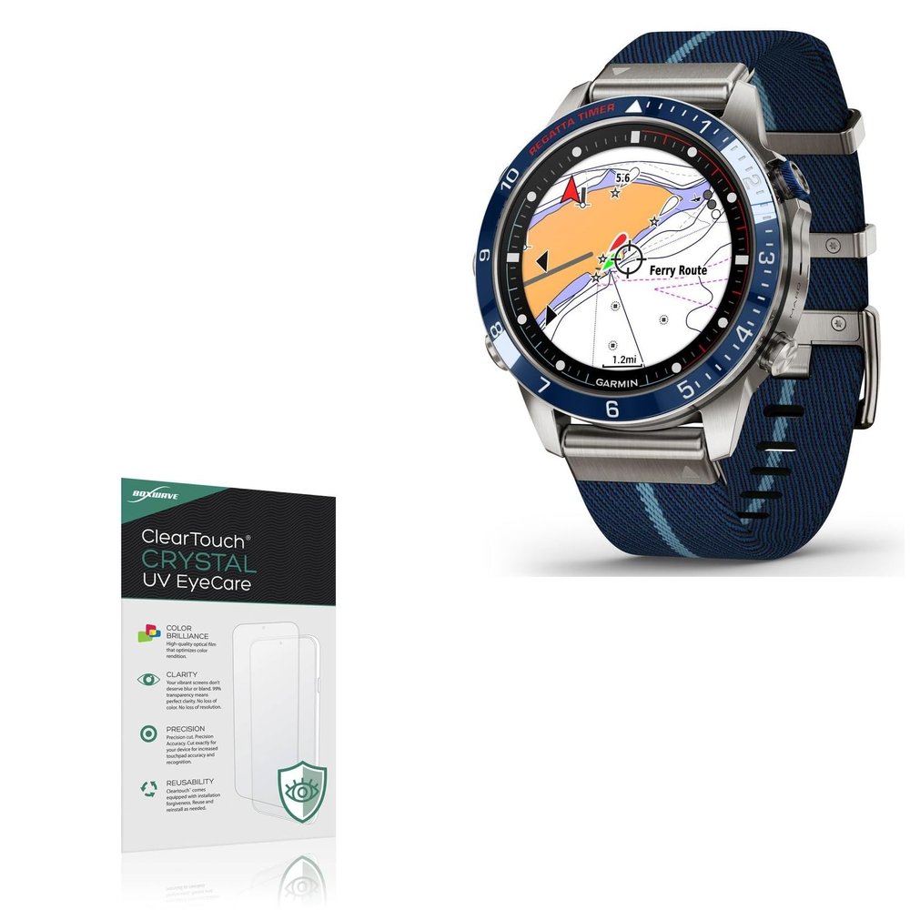 BoxWave Screen Protector Compatible With Garmin MARQ Captain (Gen 2) (1.2 in) - ClearTouch Crystal Anti-UV EyeCare (2-Pack), Filters out Harmful Blue Light Reduce Fatigue