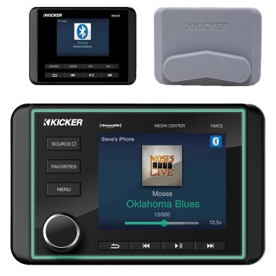 Kicker KMC5 3.5" LCD Display Marine Bluetooth USB/AUX WB AM/FM Radio Weather-Resistant Gauge Style Receiver Bundle Combo with Digital Remote Control Accessory Commander Remote