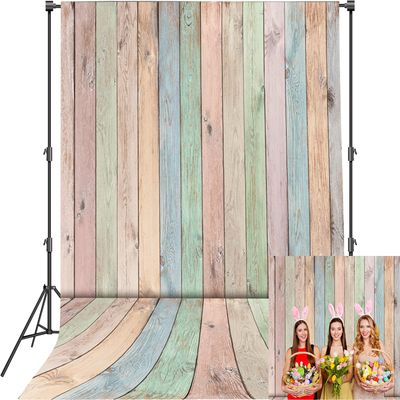 Colorful Wood Backdrop 5x7FT Easter Pastel Rustic Wooden Photography Background Easter Baby Shower Birthday Party Decorations Portrait Photoshoot Studio Props