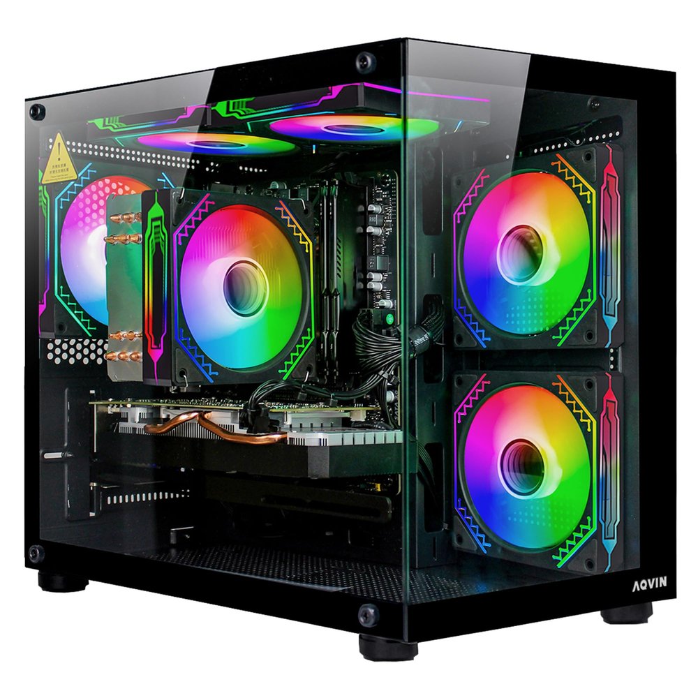 AQVIN NEON Gaming Tower Desktop PC | Ryzen 5 Processor 3.6 GHz | GeForce RTX 5050 8GB | 16GB RAM 512GB NVME SSD | HDMI & Wi-Fi | Windows 11 Pro