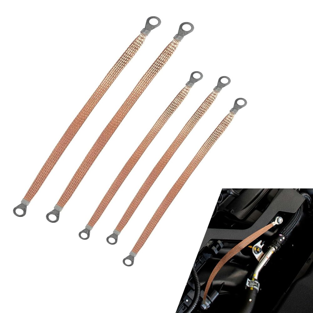 Zosgrew 5 PCS Automotive Ground Straps, 10/13 Inch Pure Copper Braided Engine Ground Strap, Flexible Tensile-Resistant Grounding Cable Straps, Universa for Most Vehicles (Gold)
