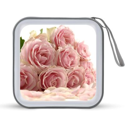 FekiLoot Pink Roses CD Case 40 Capacity DVD Case Holder Portable Zipper CD Cases Holder Large Storage Disc Wallet Bag Hard Plastic DVD Cases for Car Home Travel