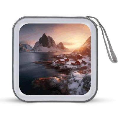 FekiLoot Sunrise Over Hamnoy CD Case 40 Capacity DVD Case Holder Portable Zipper CD Cases Holder Large Storage Disc Wallet Bag Hard Plastic DVD Cases for Car Home Travel