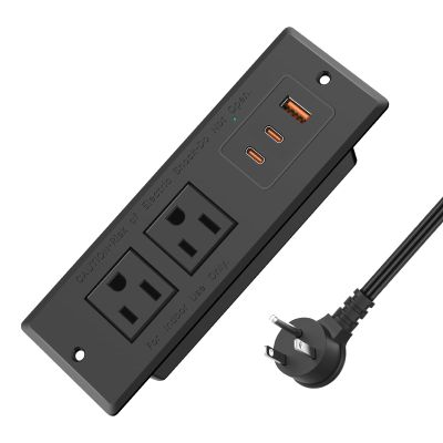 45W USB C Recessed Power Strip, Recessed Outlet with 2AC Outlet & 3USB Port, Flush Mounted Drawer Outlet for Conference Rooms, Office Tables, Furniture, 6FT Cord (ETL Listed)