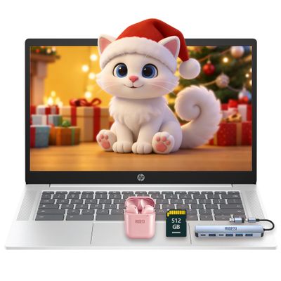 HP Business & Education Chromebook  Cloud-First Workflows, Intel Processor N200, 4GB RAM, 640GB (128GB UFS+512 GB SD Card) Storage, 14 HD, ChromeOS, Docking Station & Earphones (Sliver)