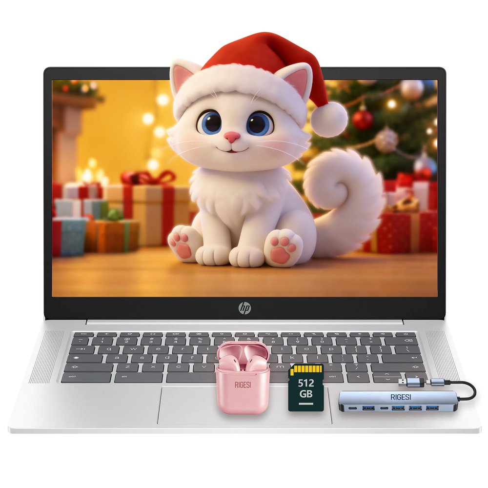 HP Business & Education Chromebook  Cloud-First Workflows, Intel Processor N200, 4GB RAM, 640GB (128GB UFS+512 GB SD Card) Storage, 14 HD, ChromeOS, Docking Station & Earphones (Sliver)