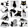 12 Pcs Black Cat Reading Books Stickers, Cute Black Cats with Books Stickers for Cat Lovers, Book Nerd Decals for Bookworms, Ideal Gifts for Librarians, Book Lovers, and Teachers 6 Inches