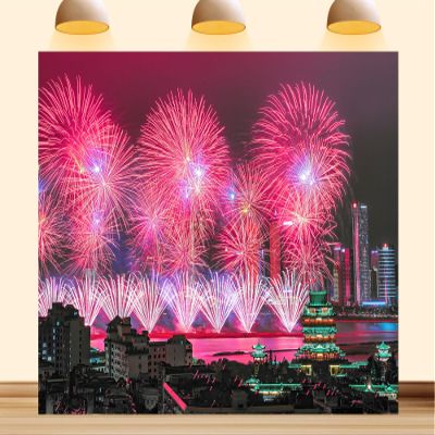 10X7ft Fabric Fireworks Backdrop Year Round Grandiose New Year's Eve Background Festival Family Christmas Party Decorations Photo Banner Props