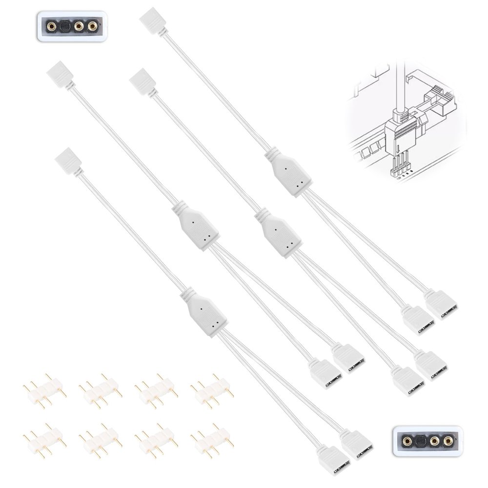 TNJPSEK 3Pin ARGB Spliter Cables with Male Pins, Female to Female Addressable RGB Spliter Extension Cable, 3-Pin RGB Splitter for 5V Computer Chassis PC Fans CPU Coolers Heat Sink (1-to-2 White)