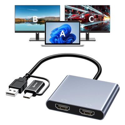 KCEVE USB to Dual HDMI Adapter, 1080P@60Hz USB C to 2 HDMI Multiport Splitter for Windows, M1/M2 Mac OS - BIOS Interface Not Support, Only Support 11th-Generation Or Newer Processor