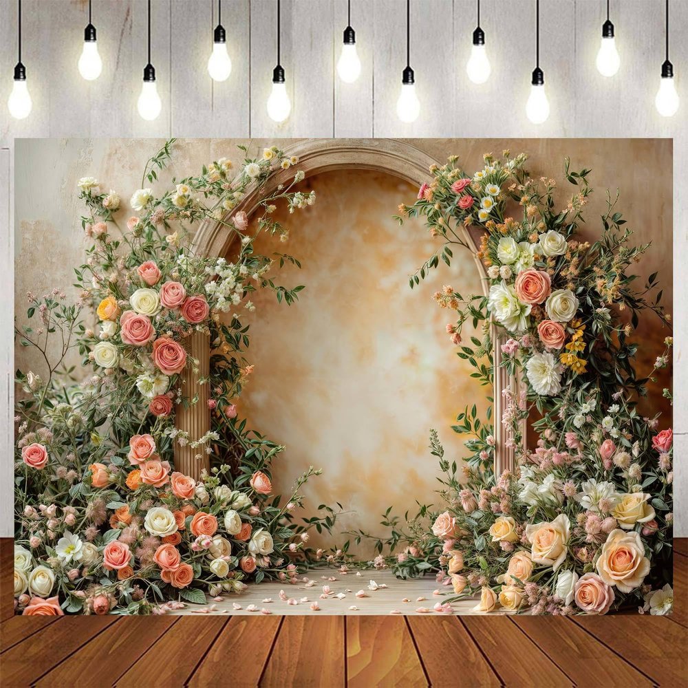 12X8ft Flower Wall Backdrops Arch Pregnant Wedding Party Supplies Valentine's Day Mother's Day Event Bridal Shower, Baby Shower Banner Photo Shoot Portrait Photo Background