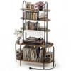 Faesun Record Player Stand with Storage, 5-Tier Turntable Stand with Charging Station, CD Storage with Adjustable Book Stoppers, for CDs, Vinyl Records, Books, Games, for Living Room, Bedroom, Rustic view 1