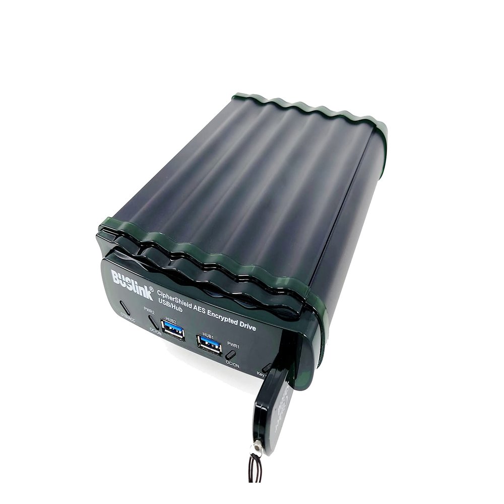 BUSlink CipherShield Encrypted External Desktop Hard Drive - 2-Port USB 3.2 Gen 1 Hub & eSATA, 256-bit AES Hardware Encryption, FIPS 140-2, HIPAA, HITECH, FERPA, TAA-Compliant (Mode 1 Key HDD, 26TB)