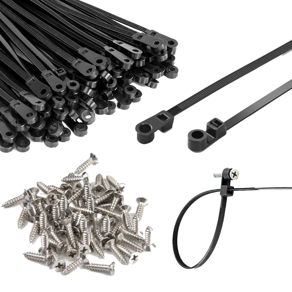 12-inch Black Screw-Hole Cable Ties, 100 lbs Tensile Strength, Screw-Mount Cable Ties/Cable Straps/Multi-Purpose Heavy-Duty Nylon Cable Ties (200-Pack)
