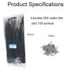 12-inch Black Screw-Hole Cable Ties, 100 lbs Tensile Strength, Screw-Mount Cable Ties/Cable Straps/Multi-Purpose Heavy-Duty Nylon Cable Ties (200-Pack) view 2