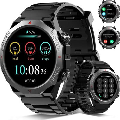 Military Smart Watches for Men (Answer/Make Calls), 1.39" HD Fitness Watches, Heart Rate/Sleep Monitor, 110+ Sports Modes Watch for Men, Waterproof Watch, 30Day, Watches for Android/iPhone, Black