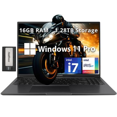 ASUS Vivobook 16" WUXGA Business Laptop, Intel i7-1355U, 16GB RAM, 1.28TB Storage (1TB SSD+288GB Docking Station Set), Intel Iris Xe Graphics, Num Pad, 720p Webcam, WiFi 5, Win 11 Pro, Black