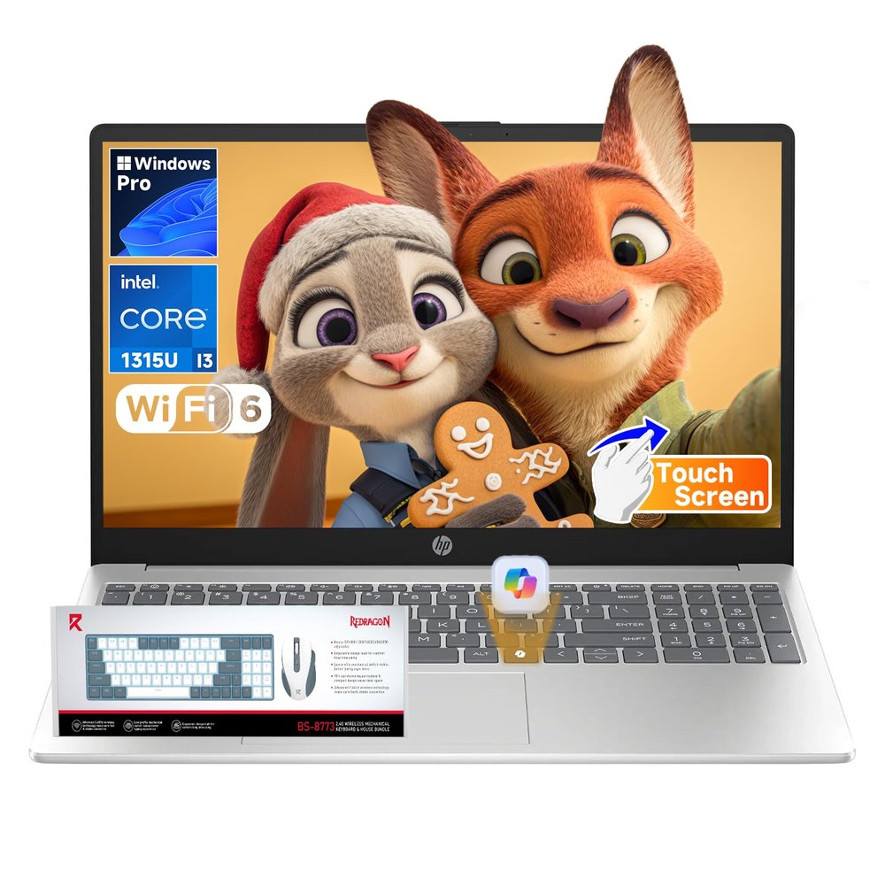 HP 15.6" Touch Screen Laptop 2026-13th Gen Intel i3-1315U(Up to 4.5GHz),15.6 inch Anti-Glare Display, Wins 11 Pro, Wi-Fi 6, AI Copilot for Business & School, Patented KB Kit (16GB RAM + 512GB SSD)
