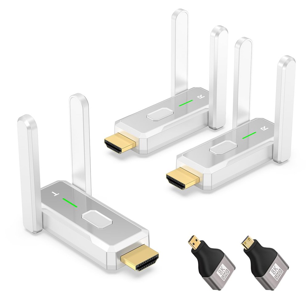 Wireless HDMI Transmitter and 2 Receivers, 500 FT/150M, 2.4G+5G Plug & Play, 1080P HD Audio and Video Transmission, Suitable for Laptops, Desktops, TV Boxes, Projectors to Monitors