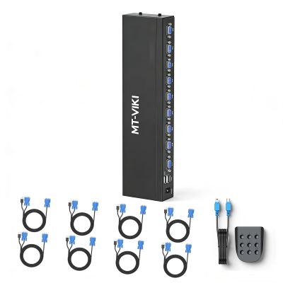 MT-VIKI KVM Switch 8 Port, 8X1 Rackmount KVM Switch VGA,Fit 1U 19'' Rack, Included 8 USB VGA KVM Cables & Power Adapter