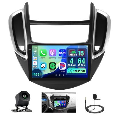 [4+64GB+INCELL] Car Stereo Radio for Chevrolet Chevy Trax 2014-2016, Android 15 Wireless Carplay Andorid auto 9 inch 1280x720 Touchscreen Stereo Upgrade GPS WiFi BT FM/RDS EQ-32 SWC Backup Camera