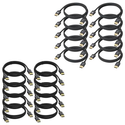 4K DisplayPort Cable 10FT & 8K DP Display Port 1.4 Cable 6FT 10-Pack Bundle, for Multi-Setup Installations (4K@60Hz/2K@165Hz & 8K@60Hz/4K@144Hz), 21.6Gbps & 32.4Gbps, PC Monitor Graphics Card