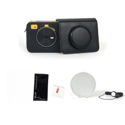 Camera Case Set, Compatible with Kodak C300R, PU Leather Carry Bag with Lens Cap, Screen Protector & Cleaning Kit Ideal for Travel, Daily Use and Photo Enthusiasts (Blackbag+white+film set)