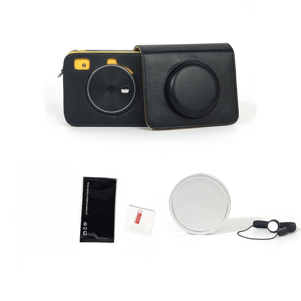 Camera Case Set, Compatible with Kodak C300R, PU Leather Carry Bag with Lens Cap, Screen Protector & Cleaning Kit Ideal for Travel, Daily Use and Photo Enthusiasts (Blackbag+white+film set)