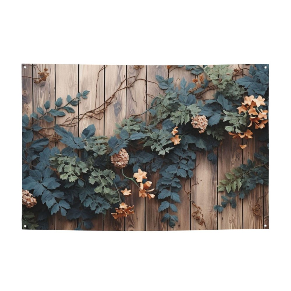 Welcome Banners Party Flag Photography Backdrop Background Banner Leaves Floral on Rustic Wood Sign Photo Props Banner for Fence Birthday Garden Party Supplies Favors Wall Decor Flag 71 x 47 Inch