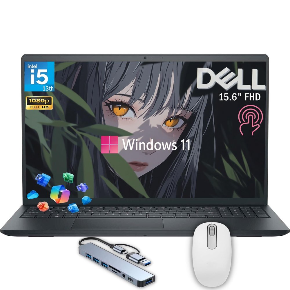 Dell Inspiron 3530 15 Touchscreen Laptop, Intel 10-Core i5-1334U, 16GB RAM, 2TB SSD, 8-in-1 HUB & Mouse, 15.6" Anti-Glare FHD IPS Display Laptop Computer, for Business & Student, Carbon Black