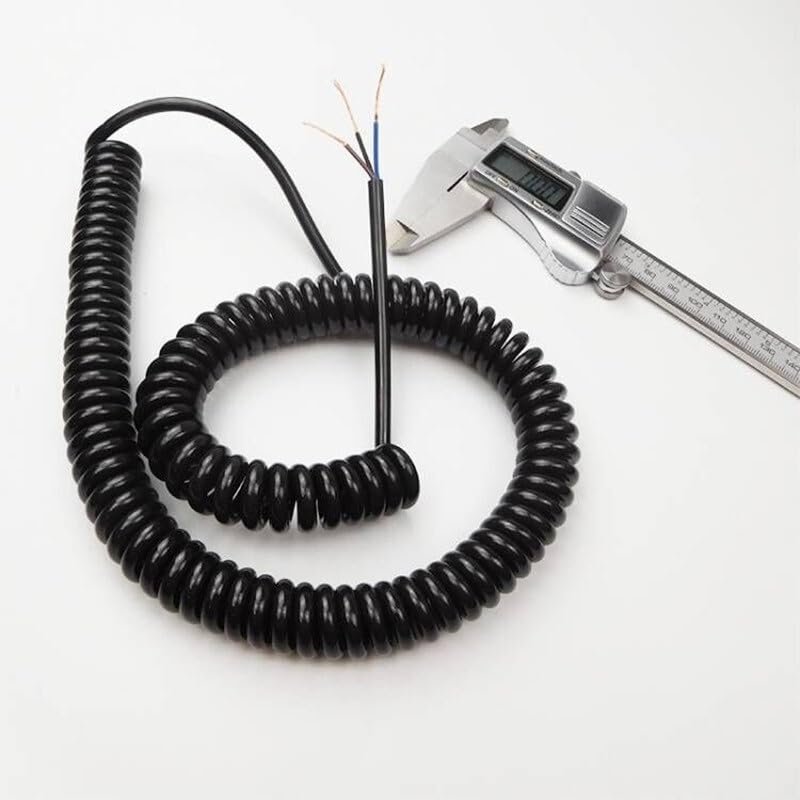 ACFFVBW Coiled Extension Cord, Retractable Coiled Coil Cord, 3 Core 22AWG Spring Spiral Cable Stretch 1-15 Meters Telescopic Wire Extension(Stretch 6 Meter)