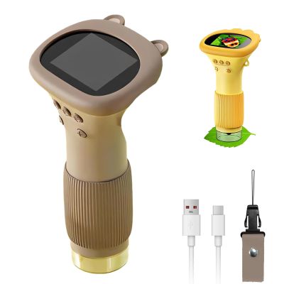 Buggy Lens for Kids, 2" IPS Screen 1000X Handheld Digital Microscope HD, Handheld Digital Microscope,Science Edu Fun Birthday Gifts for Children Students (Brown)