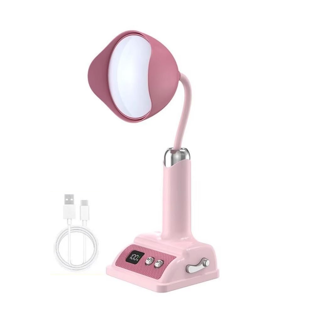 BJRWYY LED Desk Lamp,Cordless Rechargeable Table Lamp with Adjustable Brightness,Eye-Caring Night Light Mini Cute Lamp for Dorm Bedroom Reading (Pink)