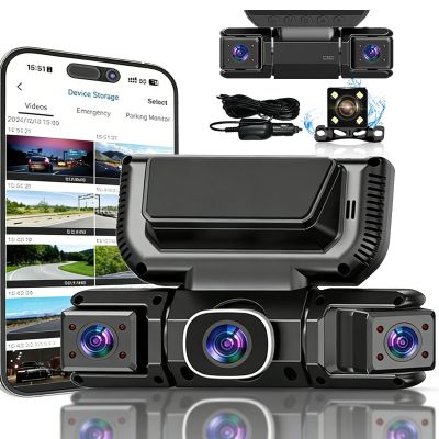 360Car Dvr WiFi 4channels Dash Cam Video Recorder, Front and Rear Fhd 1080p 180 Rotating Side-View Camera, 170Wide Angle, Covers 5 Lanes for Sedans, Suvs (NO-24-hour Parking Surveillance, No Card)