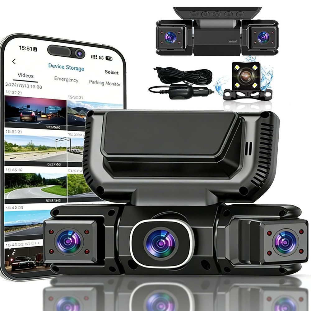 360Car Dvr WiFi 4channels Dash Cam Video Recorder, Front and Rear Fhd 1080p 180 Rotating Side-View Camera, 170Wide Angle, Covers 5 Lanes for Sedans, Suvs (NO-24-hour Parking Surveillance, No Card)