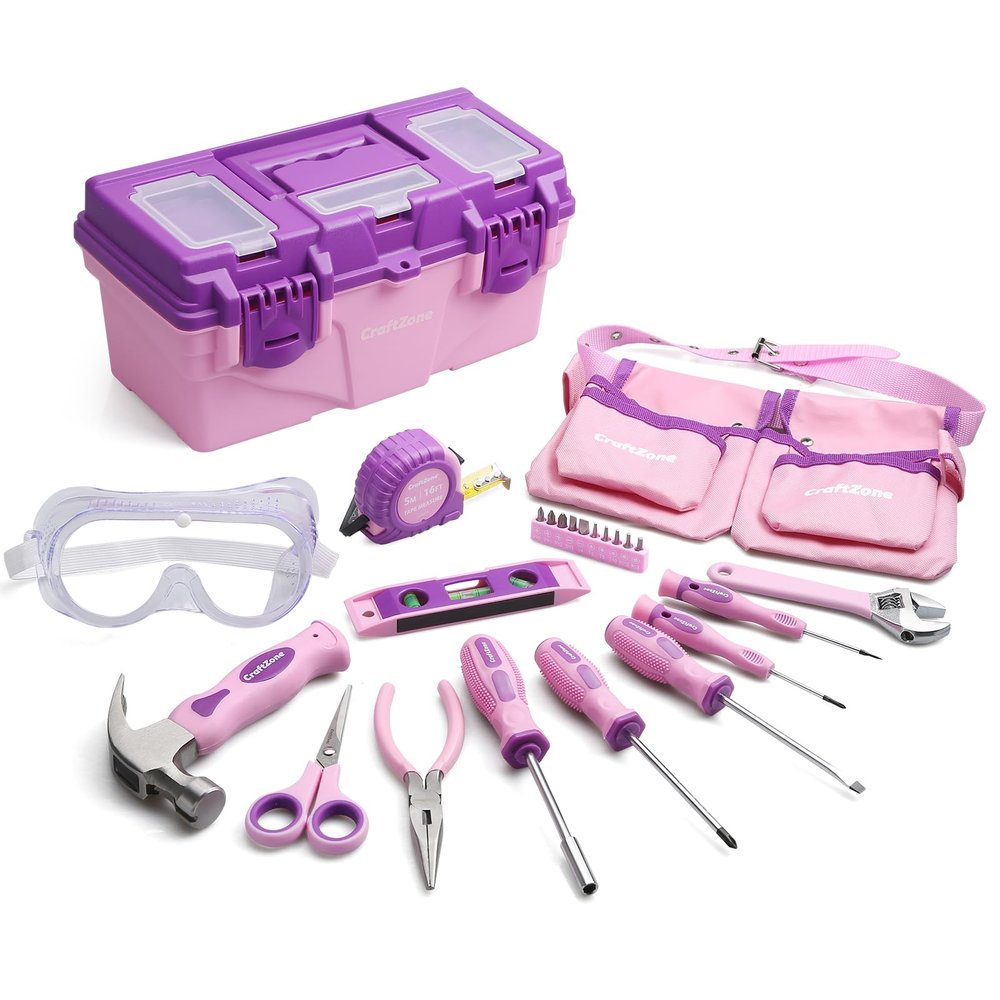 24-Piece Real Hand Tool Set, Pink-Purple Home Repair Tool Kit with Storage Box, Basic Toolkit for Women, Dorm, Apartment and College