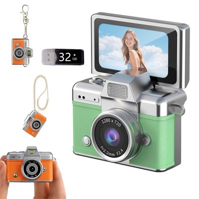 2026 New Mini Small Digital Camera with 1.47 in LCD Screen 1080P Retro Digital Pocket Size Camera with 32GB Card - Flip Screen, Built-in Flash, Strap - Ideal for Travel, Study, and Concerts (B,Green)
