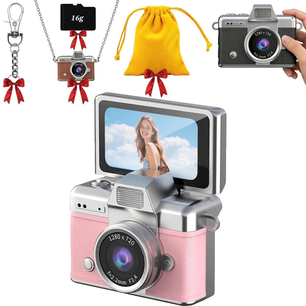 2026 New Mini Digital Camera with 1.47 in LCD Screen, 1080P Mini Camera with Built-in Flash & Flip Display, Portable Keychain Camera for Travel & Daily Use with Free 32GB Memory Card (1Pc/3)